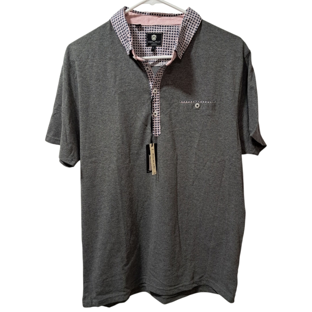 Steel & Jelly London‎ NWT short-sleeve polo shirt with patterned collar Size L